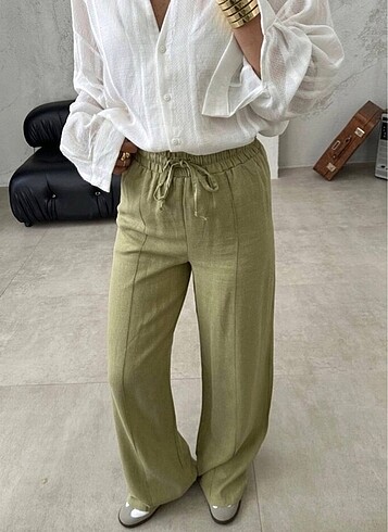 Yeşil keten pantolon