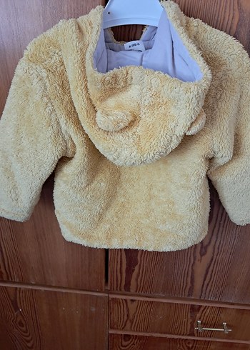 Kapüşonlu Erkek kız sarı Peluş Mont - Görsel 2