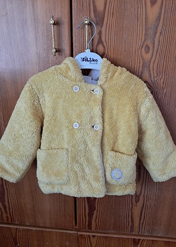 Kapüşonlu Erkek kız sarı Peluş Mont - Görsel 6