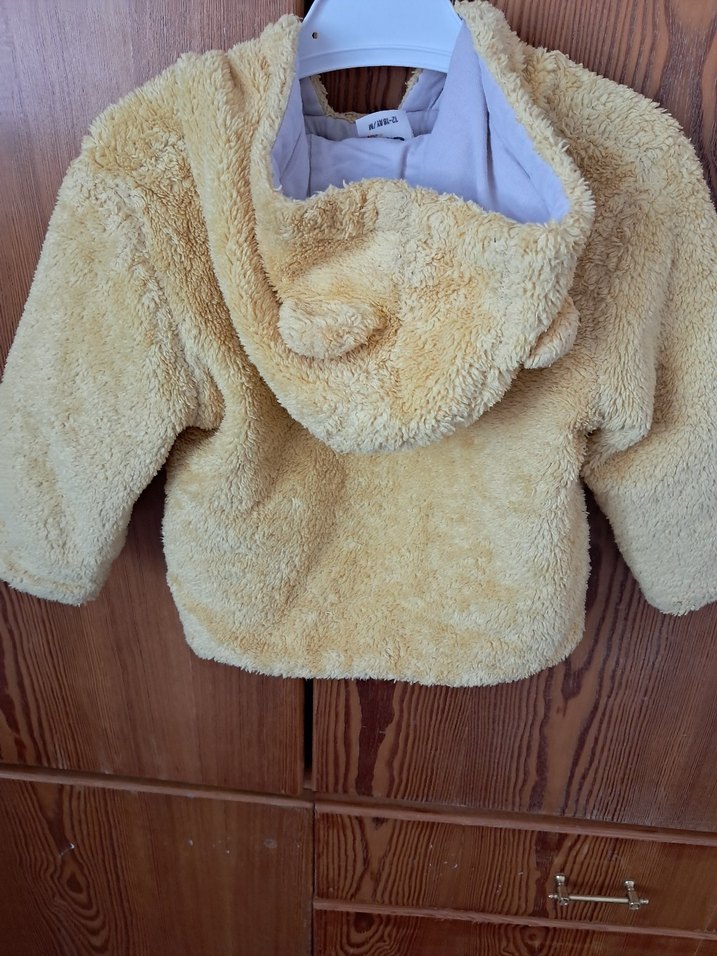 Kapüşonlu Erkek kız sarı Peluş Mont - Görsel 2