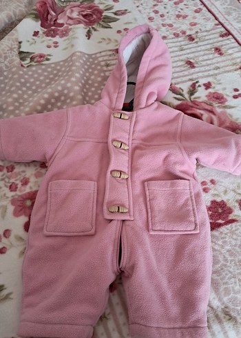 Düğmeli Pembe Bebek Kış Tulumu - Görsel 3