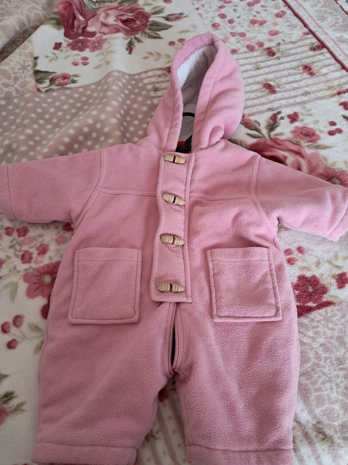 Düğmeli Pembe Bebek Kış Tulumu - Görsel 3