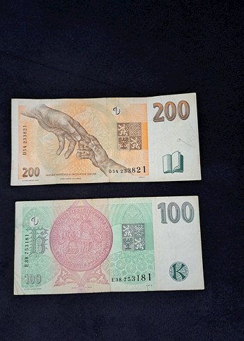 Eski Çek Korun Banknotları 200 ve 100 - Görsel 2