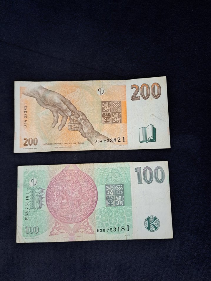 Eski Çek Korun Banknotları 200 ve 100 - Görsel 2