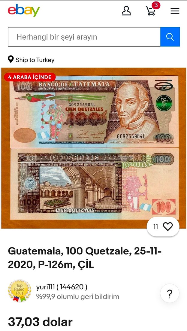 Altın Renkli Guatemala 100 Quetzales Banknot koleksiyonluk - Görsel 3