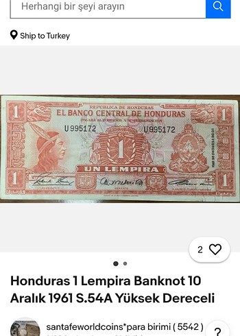 1 Lempira Honduras Antika Kağıt Para 1961 kaçmaz fiyata - Görsel 3