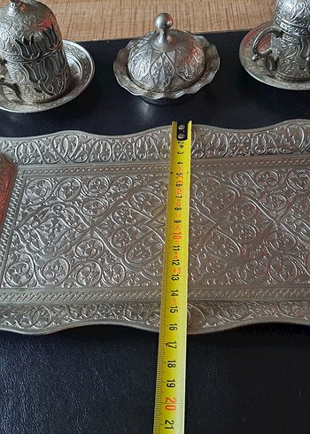 İşlemeli 4 Adet fincan takımı 3 Adet lokumluk tepsi le beraber - Görsel 9