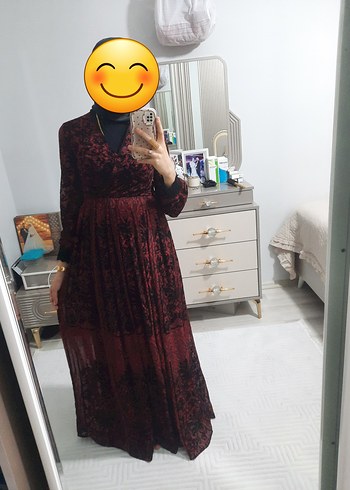 Bordo Uzun Kollu elbise