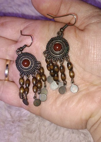 Bohem Uzun Boncuklu Kahverengi Küpe - Görsel 4