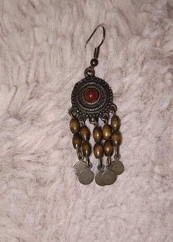 Bohem Uzun Boncuklu Kahverengi Küpe - Görsel 3