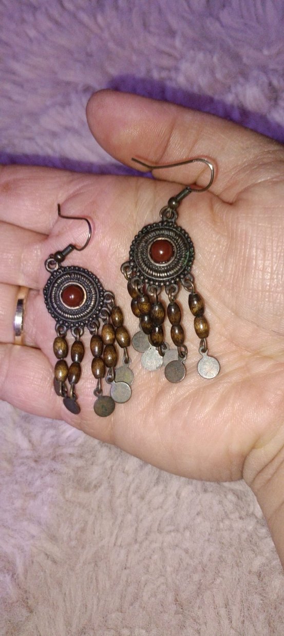 Bohem Uzun Boncuklu Kahverengi Küpe - Görsel 4