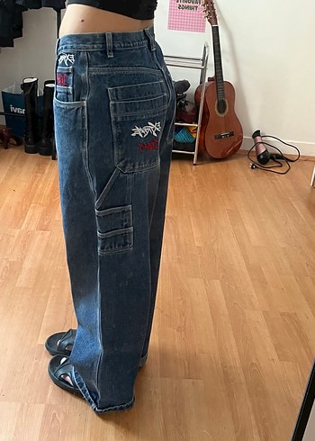 Kadın Lacivert Geniş Paça Denim Pantolon - Görsel 2