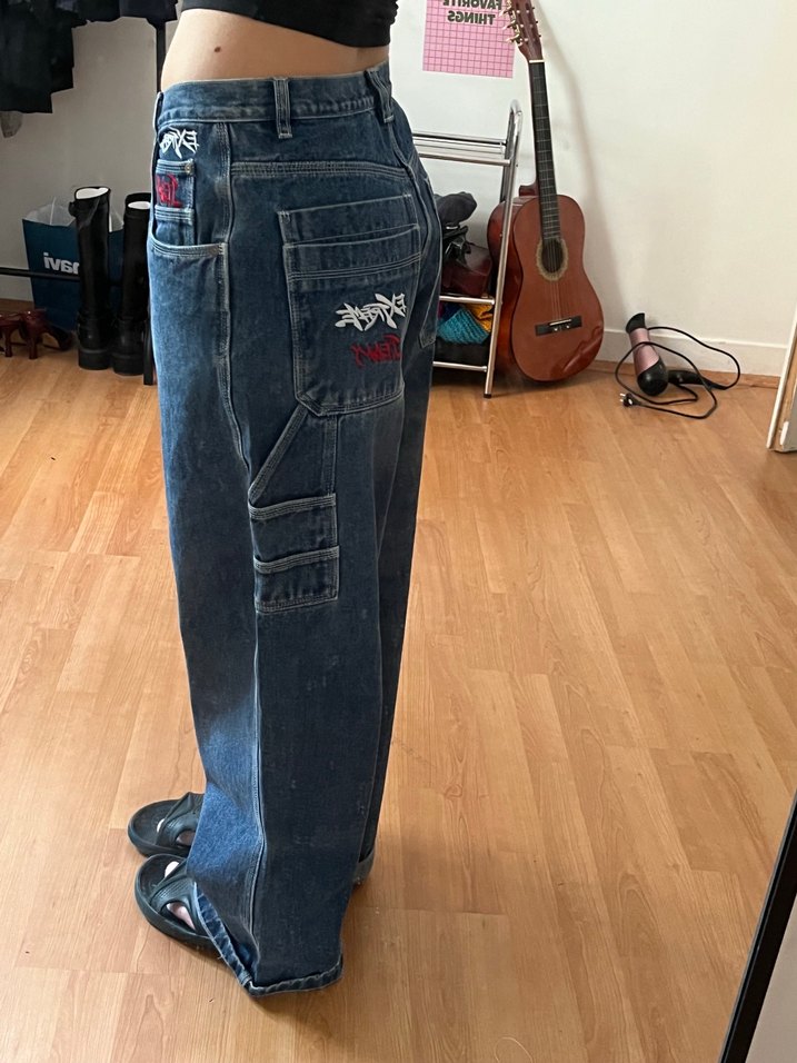 Kadın Lacivert Geniş Paça Denim Pantolon - Görsel 2