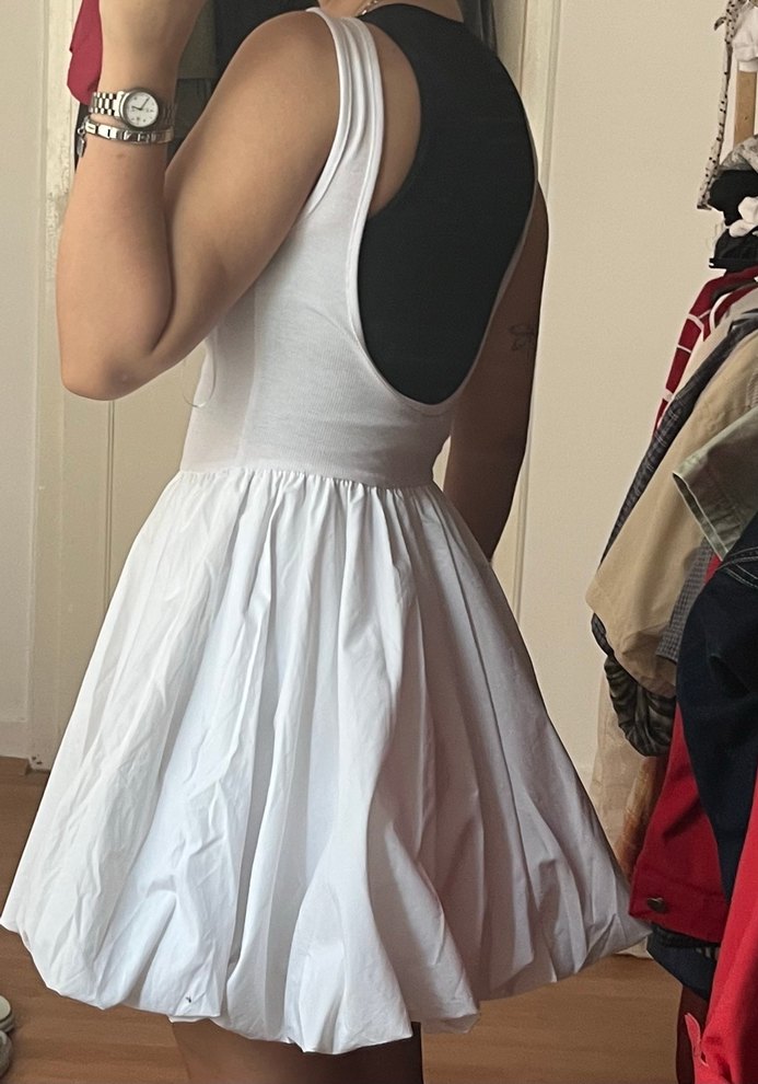 Beyaz Midi balon elbise - Görsel 2