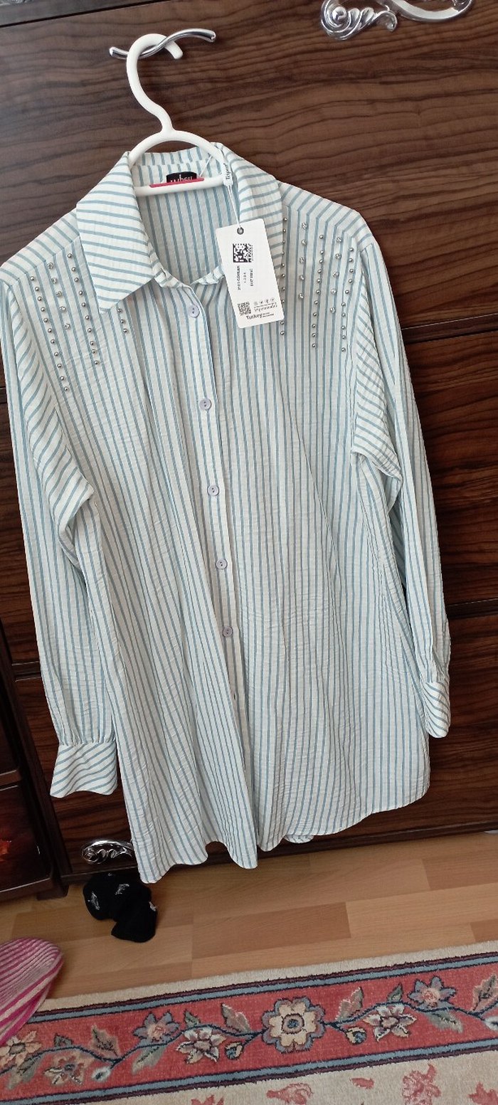 Düğmeli Uzun Kollu Keten Kadın Gömlek - Görsel 2