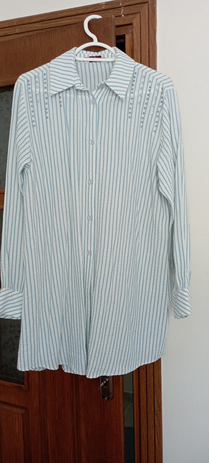 Düğmeli Uzun Kollu Keten Kadın Gömlek - Görsel 3