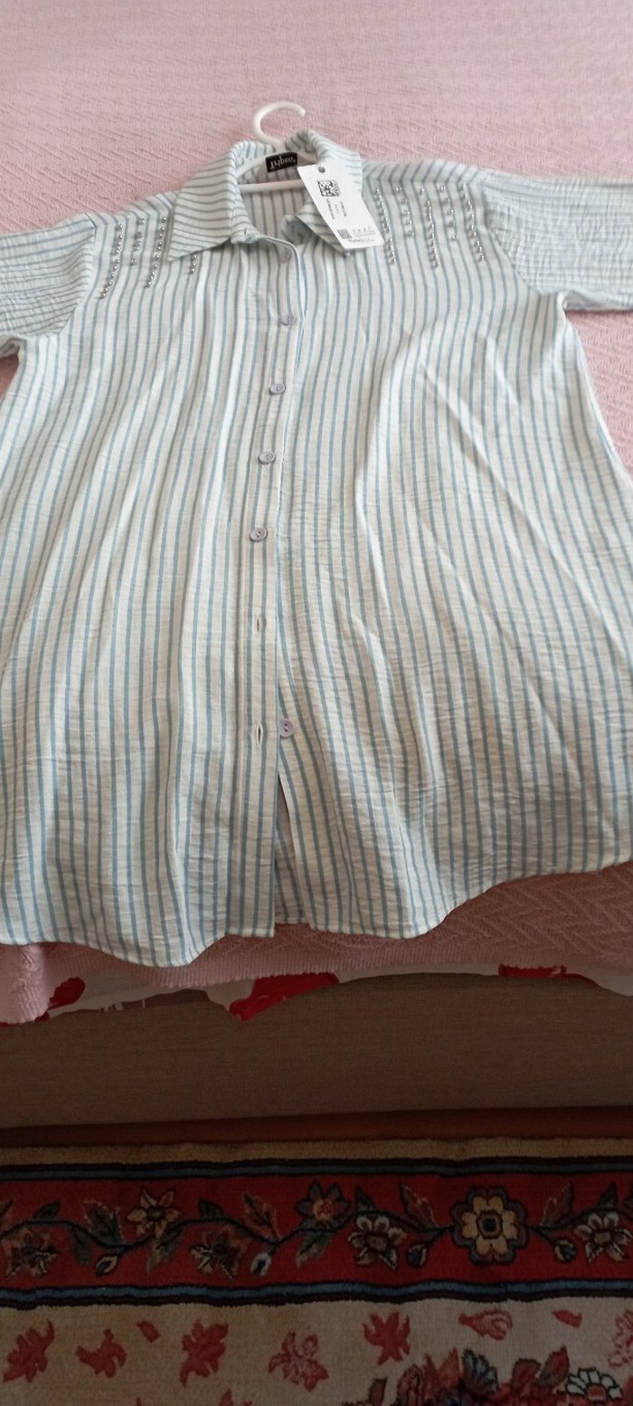 Düğmeli Uzun Kollu Keten Kadın Gömlek - Görsel 5