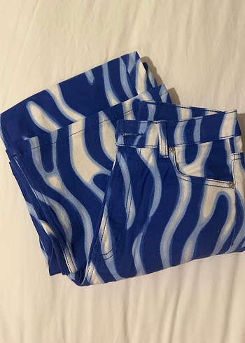 H&M Mavi Batik Desenli Pantolon