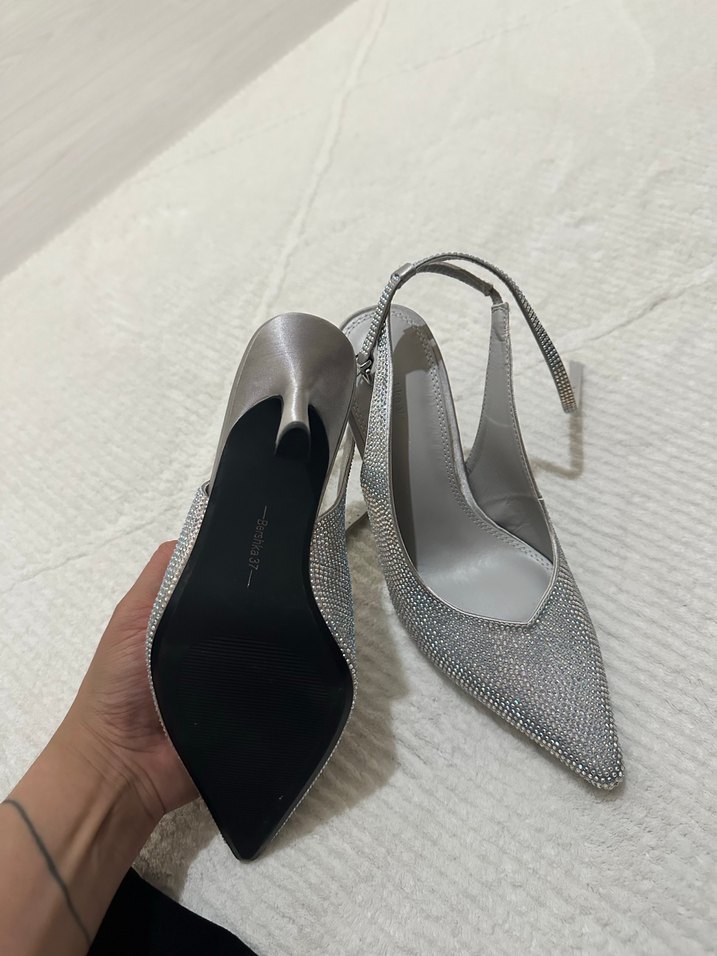 Gri  Desenli Taşlı Stiletto Abiye Ayakkabı - Görsel 3