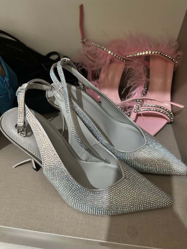 Gri  Desenli Taşlı Stiletto Abiye Ayakkabı - Görsel 4