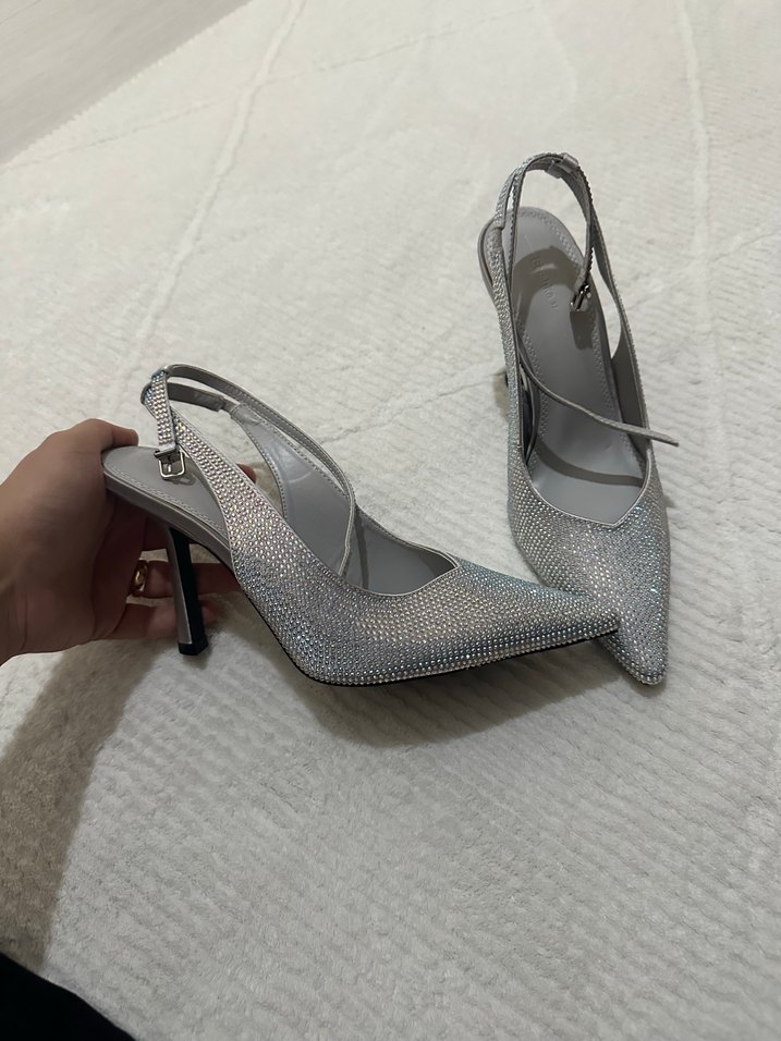 Gri  Desenli Taşlı Stiletto Abiye Ayakkabı - Görsel 2