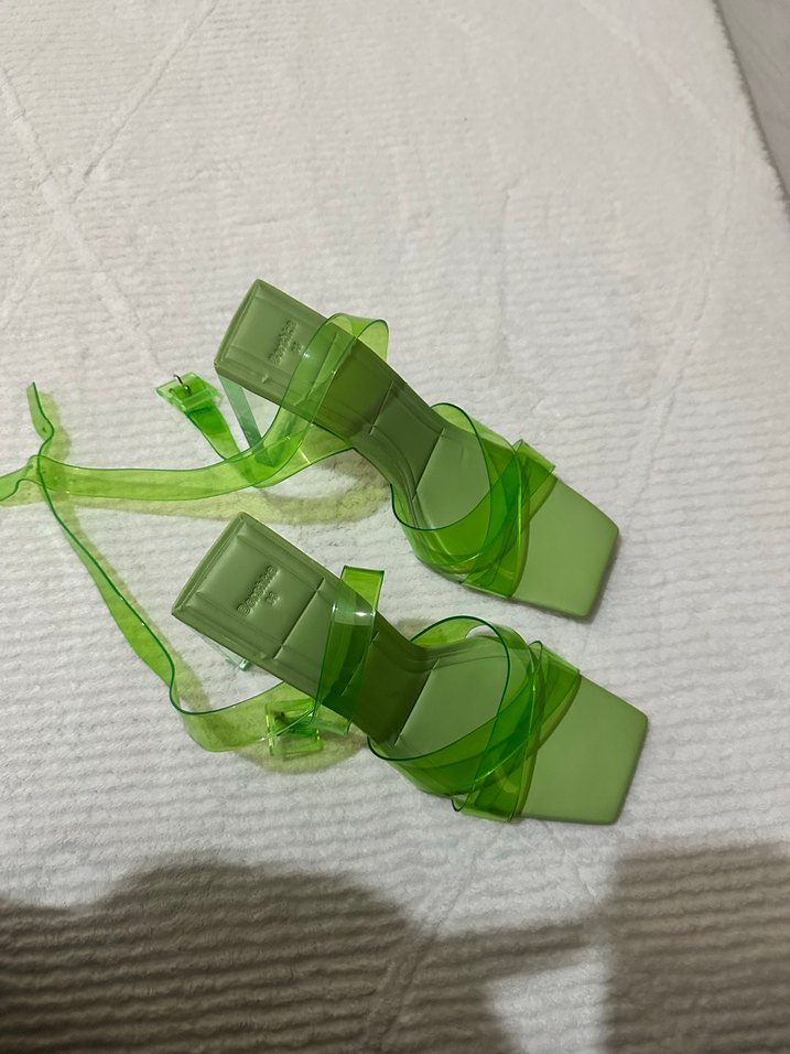 Yeşil Şeffaf Bantlı Blok Topuklu Sandalet - Görsel 4