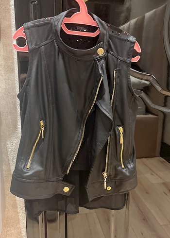 Siyah Deri Kolsuz Biker Ceket 5-6 yaş