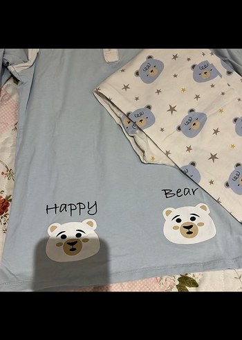 Diğer Mavi Baskılı Uzun Kollu çocuk Pijama Takımı hiç giyilmedi