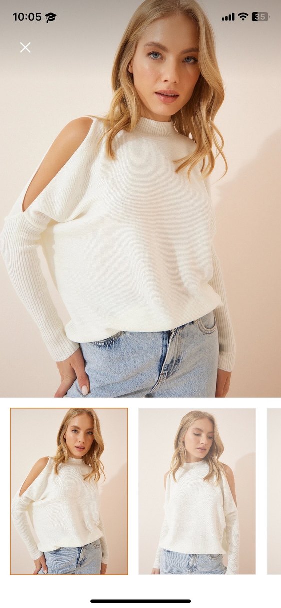 Beyaz Triko Omuz Detaylı Kadın Kazak - Görsel 2