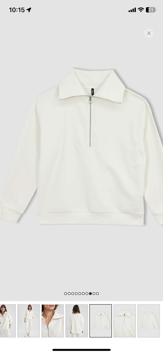 Kadın Beyaz Yarım Fermuarlı Sweatshirt - Görsel 2