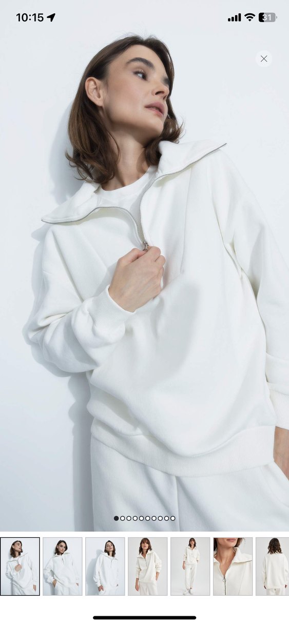 Kadın Beyaz Yarım Fermuarlı Sweatshirt - Görsel 3