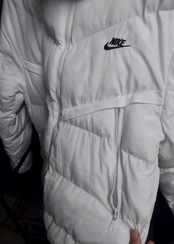 Beyaz Nike Fermuarlı Kadın Kışlık Mont - Görsel 2