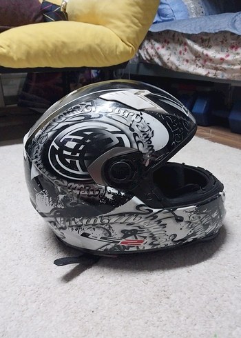 Desenli Siyah Gri Seramik Motosiklet Kaskı - Görsel 3