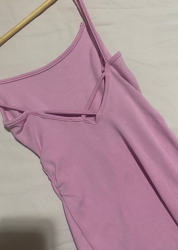 s Beden pembe Renk Pembe Mini İnce Askılı Elbise