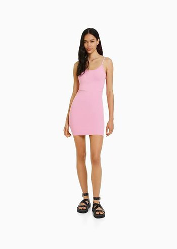 Pembe Mini İnce Askılı Elbise
