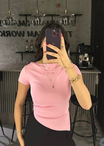Pembe Kısa Kollu Mini Kadın Tişört