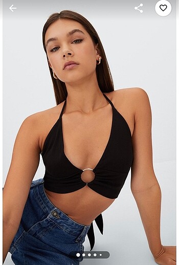 STR halka detaylı siyah renk crop top