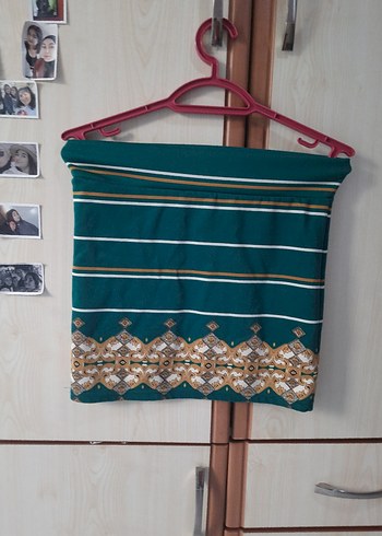 Yeşil Desenli Mini Etek