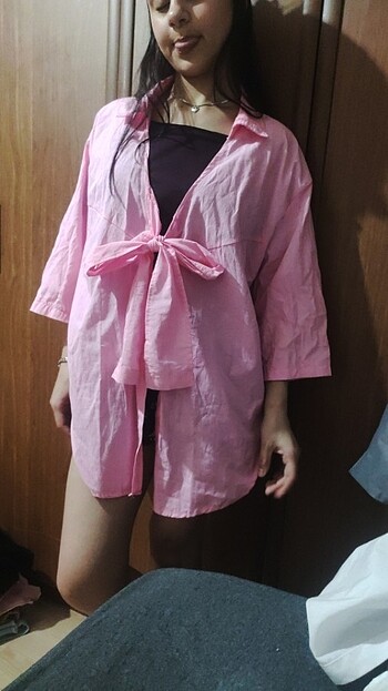 Pembe gömlek tunik