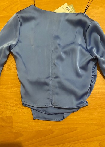 H&M Mavi Saten Uzun Kollu Bluz - Görsel 5