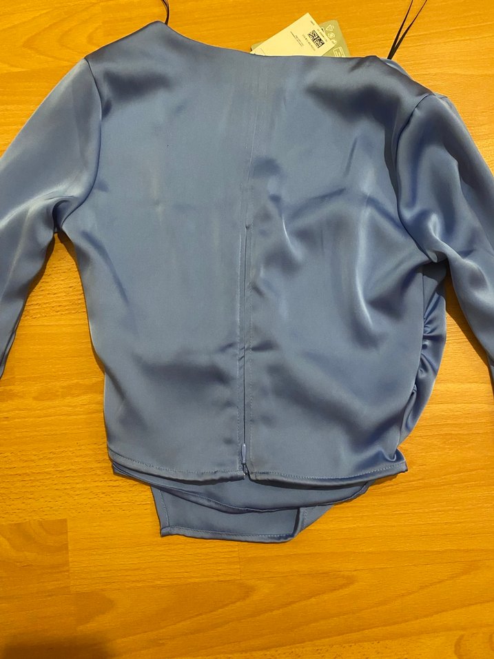 H&M Mavi Saten Uzun Kollu Bluz - Görsel 5