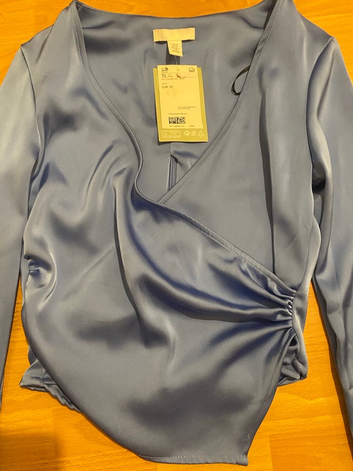 H&M Mavi Saten Uzun Kollu Bluz - Görsel 3