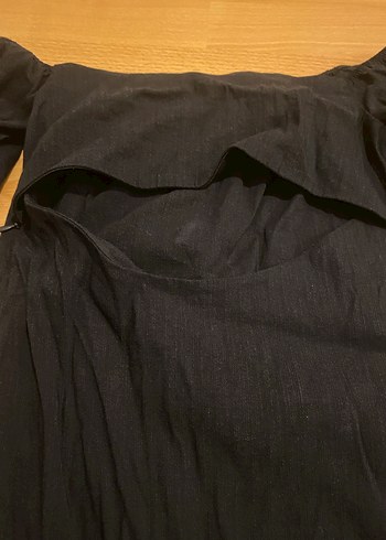 Bershka Kayık Yaka Siyah Uzun Kollu Mini Elbise - Görsel 3