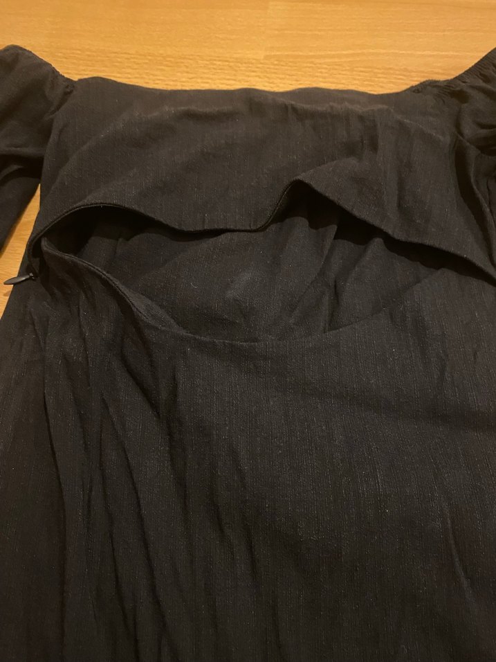 Bershka Kayık Yaka Siyah Uzun Kollu Mini Elbise - Görsel 3