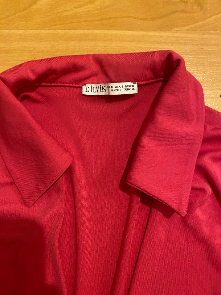 Zara Koyu Pembe Dekolteli Uzun Kollu Şık Bluz - Görsel 4