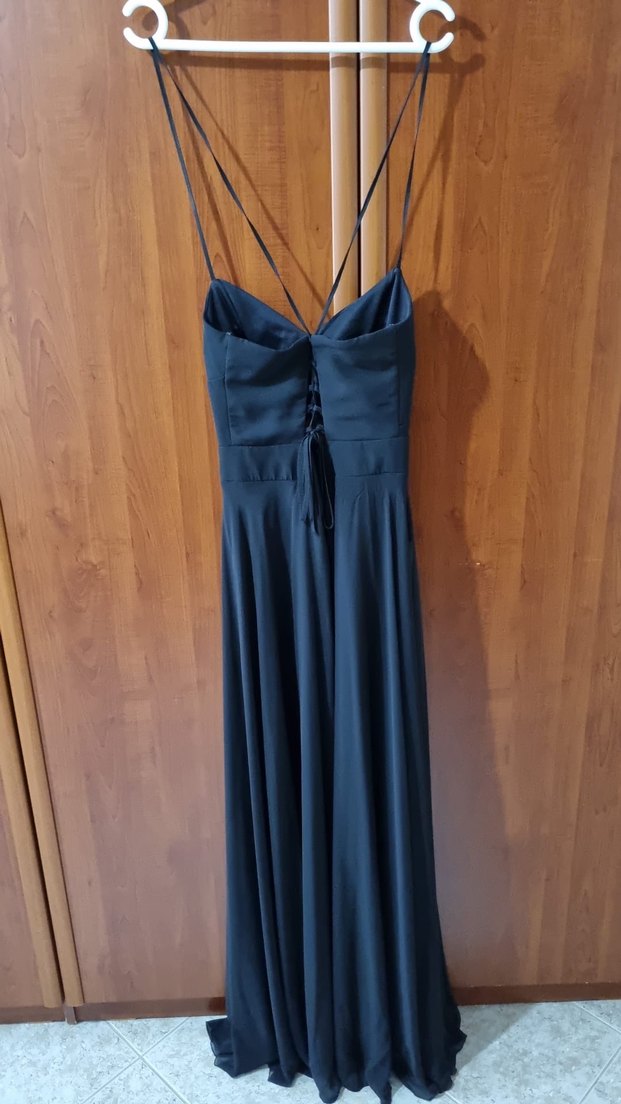 Siyah Uzun Askılı Kadın Abiye Elbise - Görsel 2