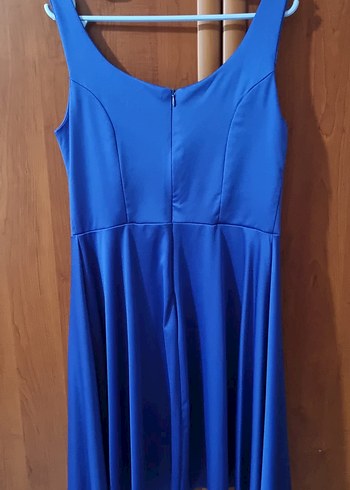 Parlak Mavi V Yaka Kolsuz Elbise - Görsel 2