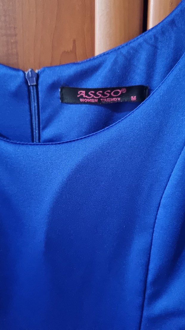 Parlak Mavi V Yaka Kolsuz Elbise - Görsel 3