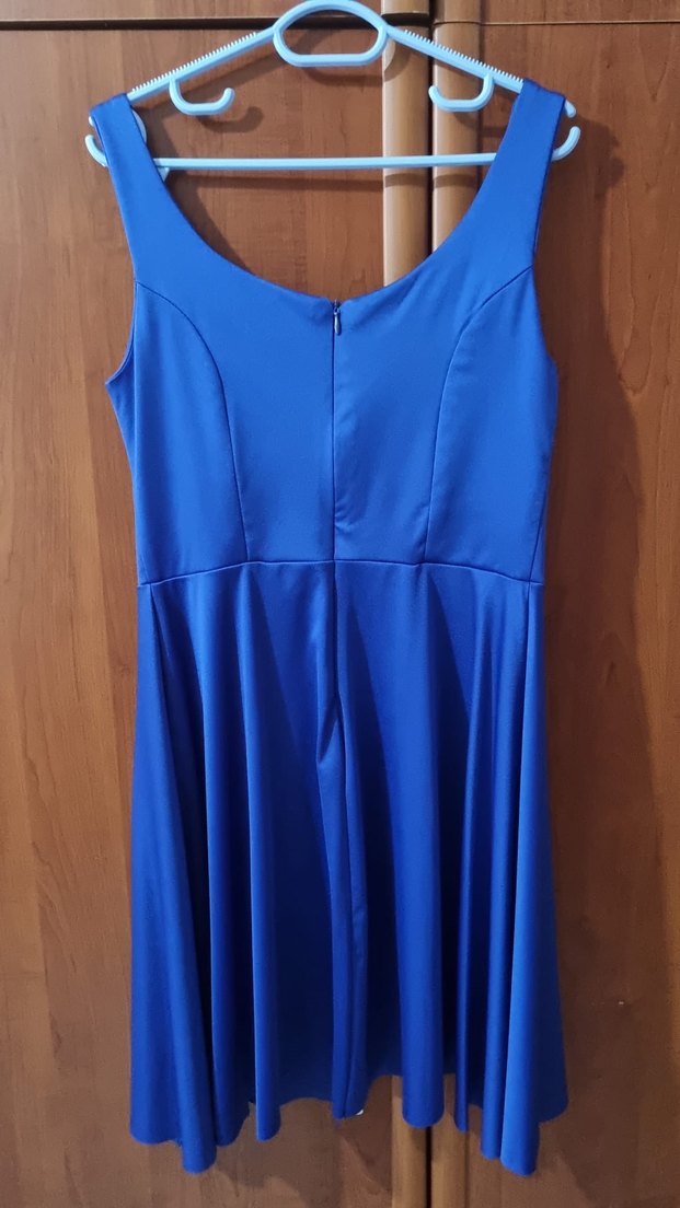 Parlak Mavi V Yaka Kolsuz Elbise - Görsel 2