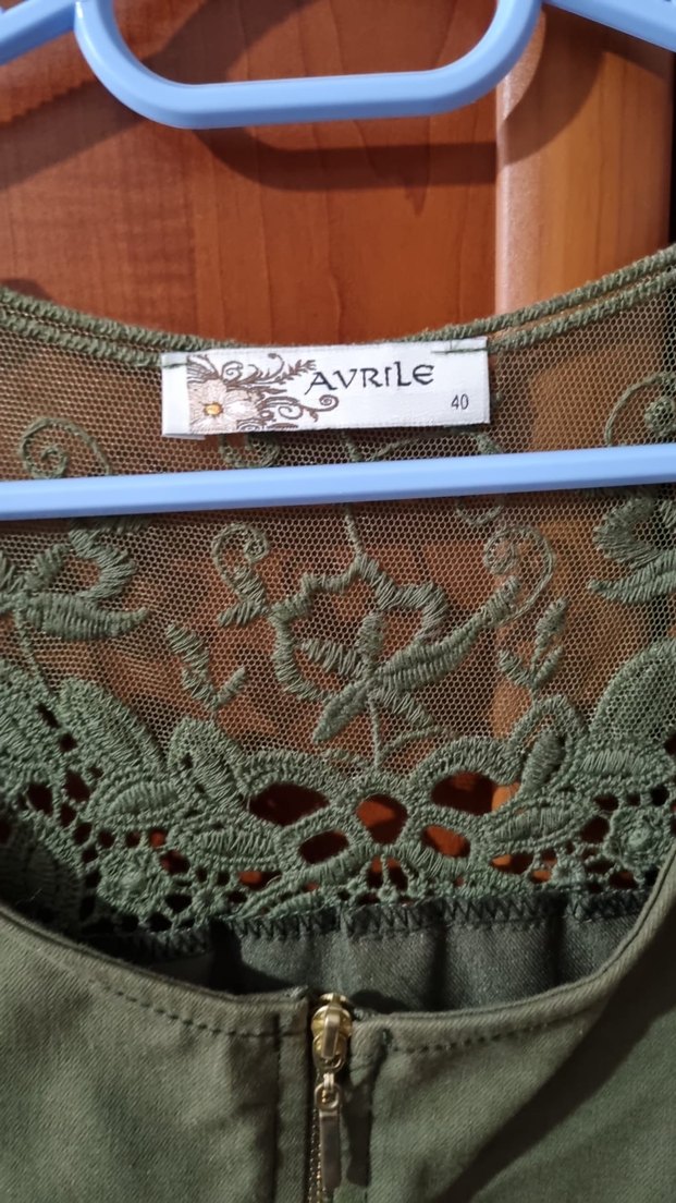 Dantel Detaylı Bohem Haki Mini Elbise - Görsel 3